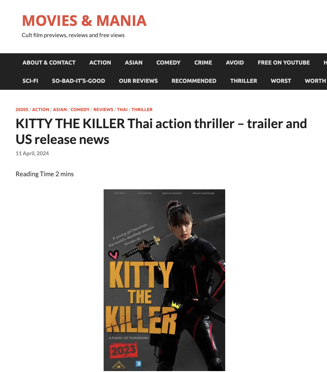 2020S / ACTION / ASIAN / COMEDY / REVIEWS / THAI / THRILLER KITTY THE KILLER Thai action thriller – trailer and US release news